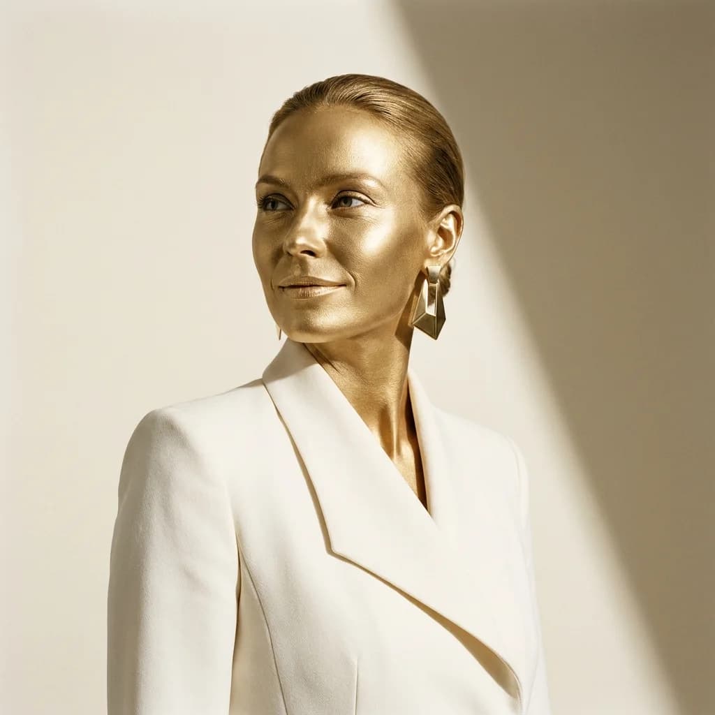 Sörel Kairos, androïde or et ivoire au port de tête dynamique, directrice marketing de Byss Group